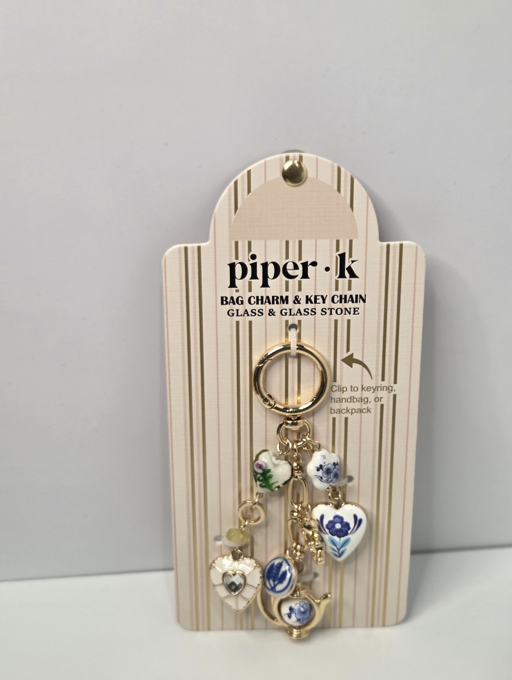 🤍▪️piper k▪️ UK Gold and White Teapot  Glass/Glass Stones  Floral Bag Charm - Picture 6 of 9